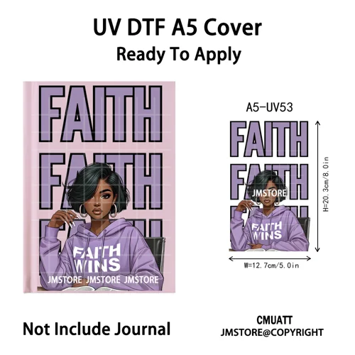 Christian God Pray Afro Girl Alphabet UV DTF Notebook Cover Decals Ready To Apply Durable Transfer Stickers For A5 Journal Cover