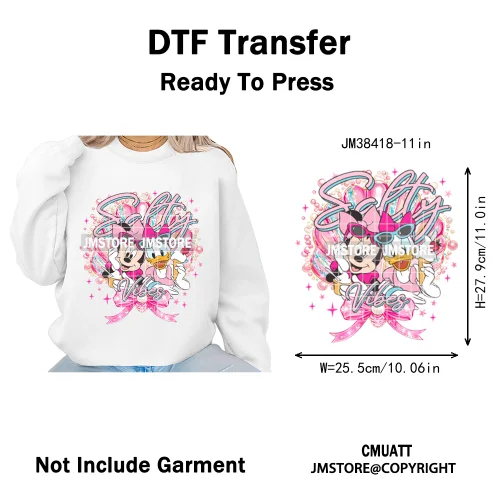 Funny Shells Coquette Bow Summer Salty Vibes Cartoon Printing Designs Iron On DTF Transfer Stickers Ready To Press T-shirts Bags