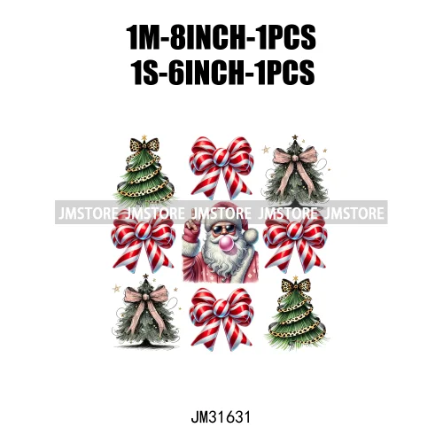 Tis The Season Blowing Bubble Santa Claus Coquette Bow Tree Christmas Iron On DTF Transfers Stickers Ready To Press For Hoodies