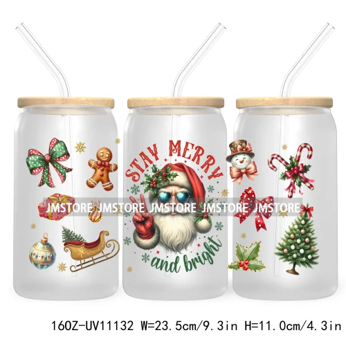 Just A Girl Who Loves Christmas UV DTF Cup Wrap For Libbey Glass Can Transfer Stickers Waterproof Custom Labels Tis The Season