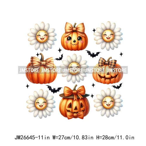 Fashion Halloween Pumpkin Coquette Bow Spooky Vibes Washable Printing DTF Iron On Heat Press Transfer Stickers For Clothing Bags