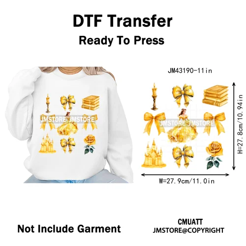 Colorful Girly Coquette Cartoon Princess Family Trip Iron on Washable DTF Heat Transfers Stickers Ready to Press for Clothing