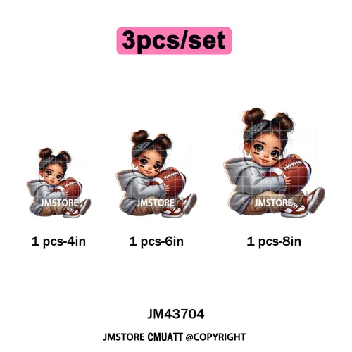 Cute Sporty Fans Chicana Mexican Girls Kids Football Season Iron on Washable DTF Transfers Stickers Ready to Press for Clothing