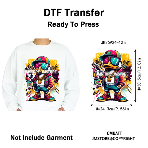 12in Cartoon Streetwear Duck Off Hip Hop Gangster Animal Vibes Iron on DTF Transfers Stickers Ready to Press for T-shirts Bags