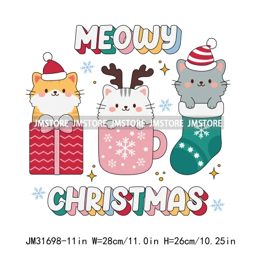 Groovy Meowy Christmas Happy Dog Cat Western Santa Howdy Ho Ho Ho Iron On DTF Transfers Stickers Ready To Press For Sweatshirts