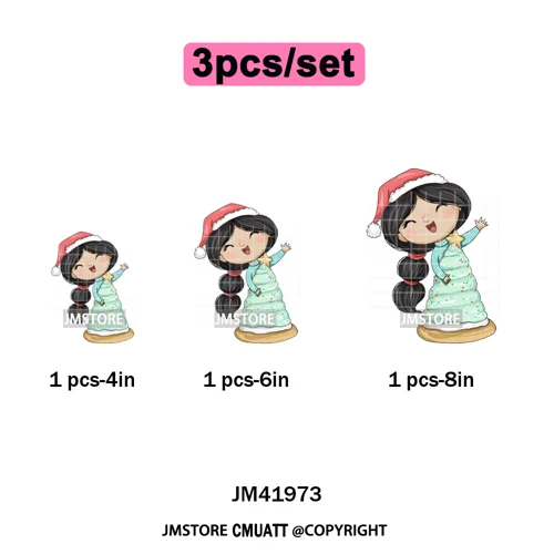 Cute Winter Christmas Girls Baby Mermaid Kids Cartoon Character Iron on DTF Washable Transfers Stickers Ready to Press for Texti