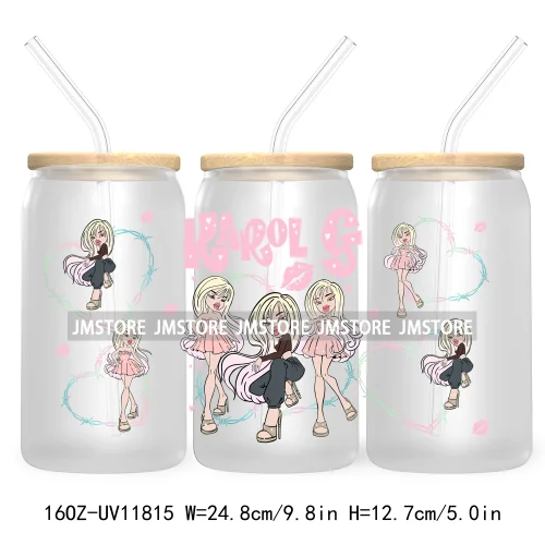 Cartoon Girls Bichota Doll Season Concert Wire Heart Manana Sera Bonito UV DTF Stickers Cup Wraps For 16OZ Libbey Glass Can