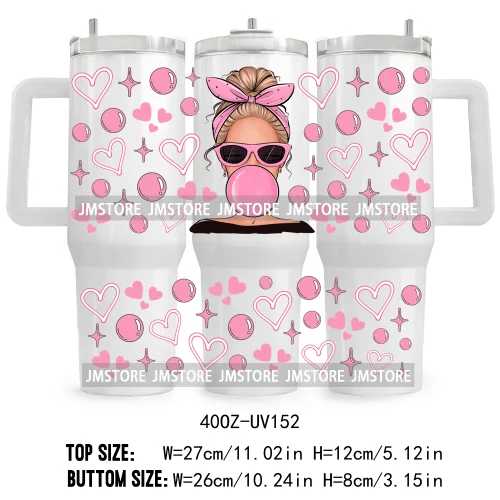 40OZ Tumbler Wrap Fashion Bubble Gum Girl UV DTF Cup Wraps Transfer Stickers Custom Labels Durable Waterproof Logo Coffee Lover