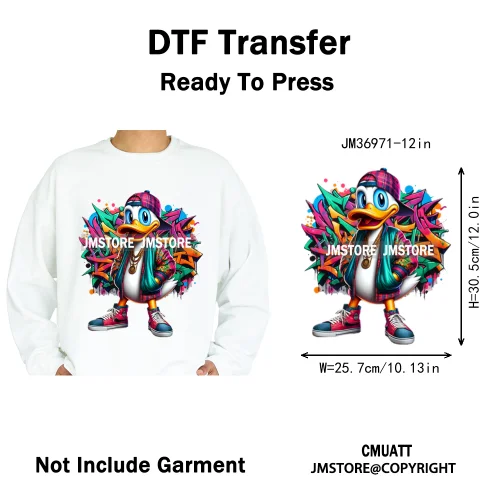 12in Cool Urban Trap Style King Animal Rich Ducks With Gold Chain Iron on DTF Heat Transfer Sticker Ready to Press for Clothing