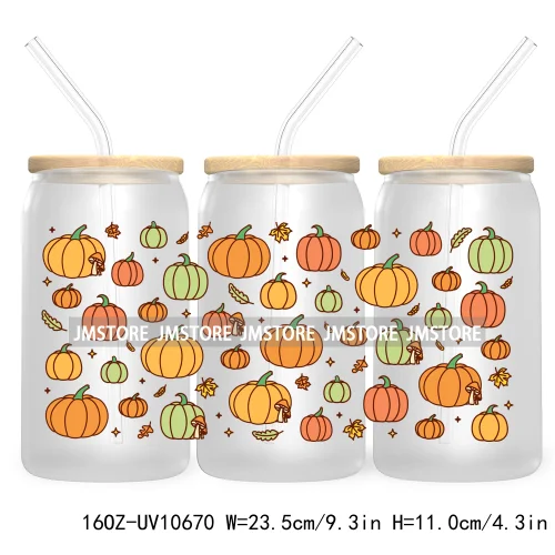 Fall Iced Coffee Cup Pumpkin Spice 16OZ UV DTF Cup Wrap Transfer Stickers Custom Labels For Libbey Glass Can Autumn Lover Gift