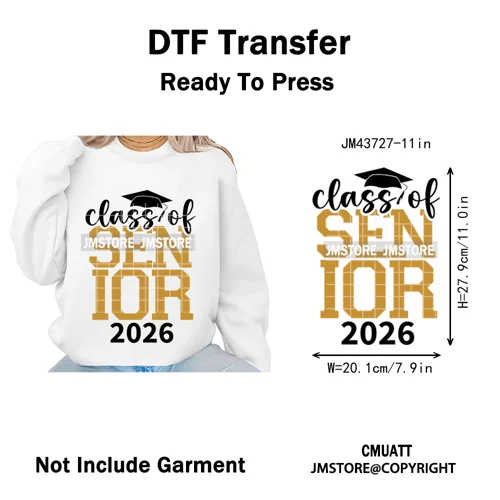 High School Senior Year Class of 2026 My First Last Day Iron on Washable DTF Heat Transfers Stickers Ready to Press for Hoodies