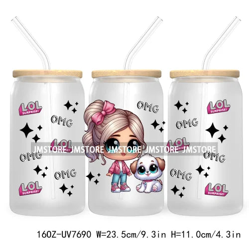 Cartoon Baby Princess Best Friends 16OZ UV DTF Cup Wrap Transfers Stickers For Libbey Glass Can Cups Tumbler Waterproof Labels