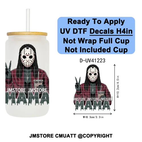 Spooky Mama Skullface Halloween UV DTF Decals Ready To Apply Waterproof Transfer Stickers DIY Crafts For 16OZ Libbey Glass Can