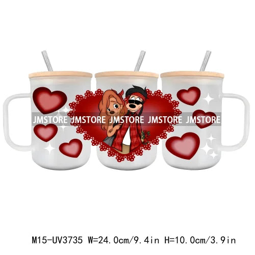 Horror Valentine Cartoon Couple UV DTF Sticker For 15OZ Mug Libbey Glass Cup Can Wrap Transfer Stickers Custom Labels DIY Logo