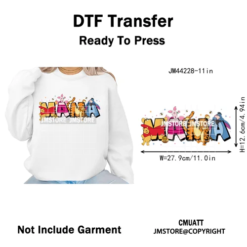 Cartoon Mama Princess Happy Mother's Day Family Vacation Iron on Washable DTF Heat Transfers Stickers Ready to Press for Hoodies