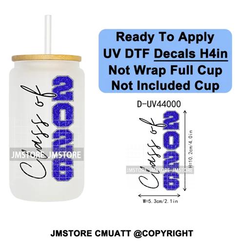 Faux Glitter Senior 2026 School UV DTF Decals Ready To Apply Waterproof Transfer Stickers DIY Crafts For 16OZ Libbey Glass Can