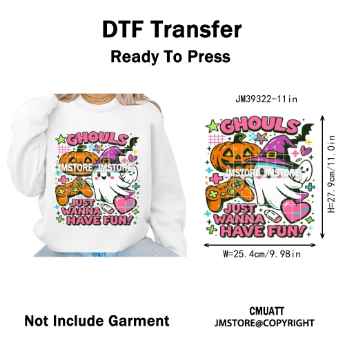 Funny Halloween Quotes Ghouls Stay Spooky Creep It Real Iron on DTF Washable Transfers Stickers Ready to Press for T-shirts Bags