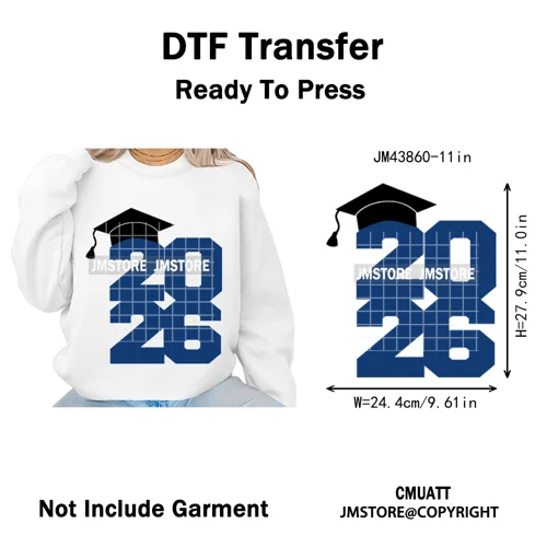 High School Senior 2026 Graduation Club Coquette Gifts Iron on Washable DTF Heat Transfers Stickers Ready to Press for Clothes