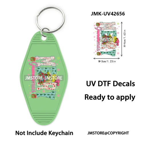 Cartoon Friends Christmas Holiday UV DTF Keychain Wraps Ready To Apply Waterproof High Quality Decals For Hotel Motel Keychain