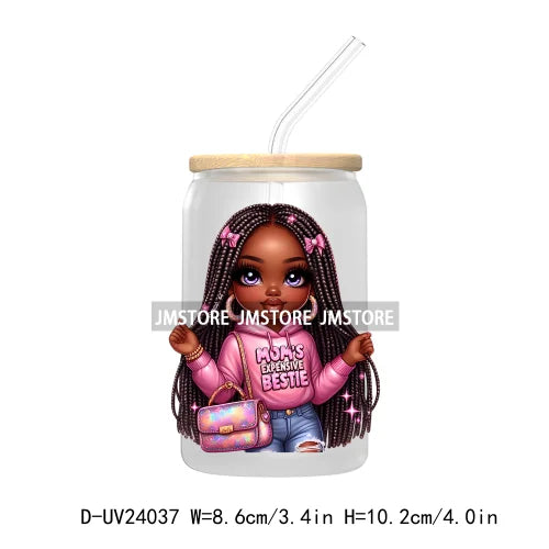 Black Chibi Girl UV DTF Transfers Stickers Decals For Libbey Cold Cups Mugs Tumbler Waterproof DIY Craft Beautiful Afro Woman