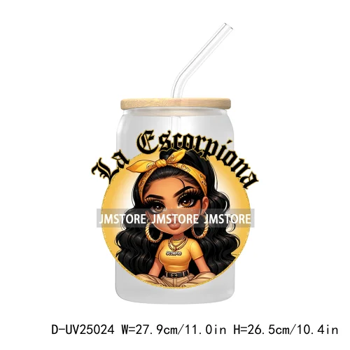 Chicana Chola Chibi Zodiac Girls UV DTF Transfer Stickers Decals For Libbey Cold Cups Mugs Durable Waterproof Custom Logo Labels