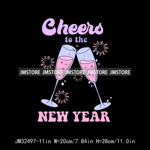 Cheers To The New Year 2025 Eve Peace Love Party Disco Ball Iron On DTF Transfers Stickers Ready To Press For Clothing Bags