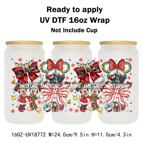 Merry Christmas Cartoon Mouse Cookies UV DTF Stickers Ready To Apply Cup Wrap Durable Custom Logo DIY Craft For Libbey Can Glass