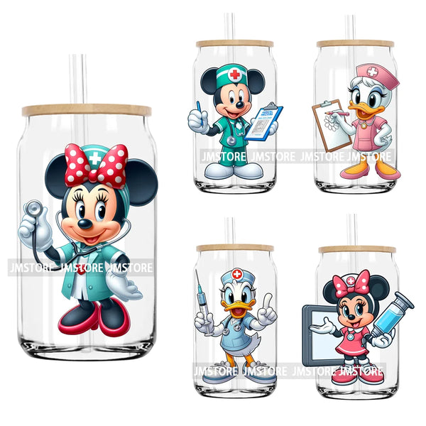 Cartoon Nurse Medical Mouse UV DTF Transfers Stickers Decals For Libbey Cold Cups Mugs Tumbler Waterproof DIY Craft Health Care