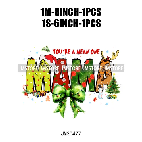 Christmas Coquette Bow Mama Mini Nana Family You're A Mean One Iron On DTF Transfers Stickers Ready To Press For Clothing