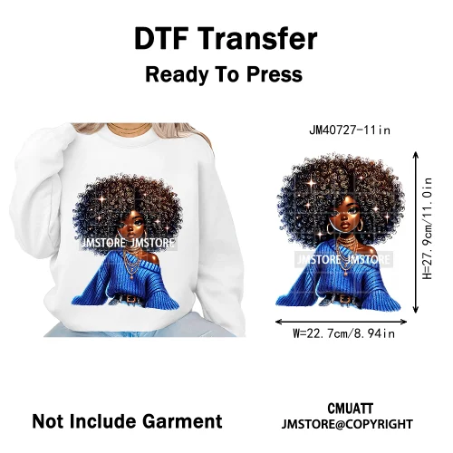 Sassy Curly Afro Women Fashion Hairstyle Urban Melanin Girls Iron on DTF Washable Transfers Stickers Ready to Press for Textile