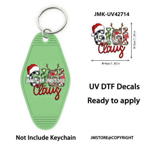 Preppy Bow Christmas Reindeer Mama Mini UV DTF Keychain Decals Ready To Apply Waterproof Durable Wraps For Hotel Motel Keychain