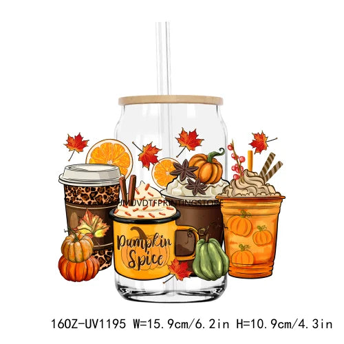 Thanksgiving Fall Thick And Juicy 16OZ UV DTF Cup Wrap Transfers Stickers Custom Labels DIY Waterproof Logo For Libbey Glass Can