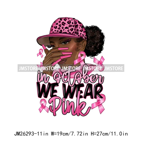 Afro Woman Pink Fight Like A Queen Hope Blessed Breast Cancer Awareness DTF Iron On Transfer Stickers Ready To Press For Hoodies