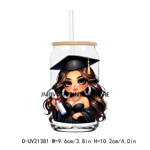 Chibi Latina Graduation Diploma UV DTF Transfer Stickers Decals For Libbey Cold Cups Mug Tumbler Waterproof DIY Logo Senior 2024