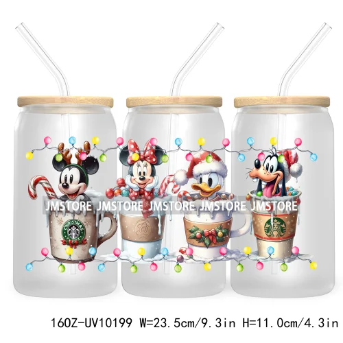 Christmas Lights Cartoon Coffee Cups 16OZ UV DTF Cup Wrap Transfer Stickers Custom Labels Waterproof Logo For Libbey Glass Can