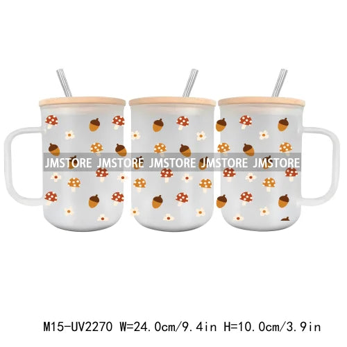 Floral Wildflowers Plants Butterfly UV DTF Glass Can Wrap For 15OZ Mug Coffee Cup Transfer Stickers DIY Custom Logo Labels