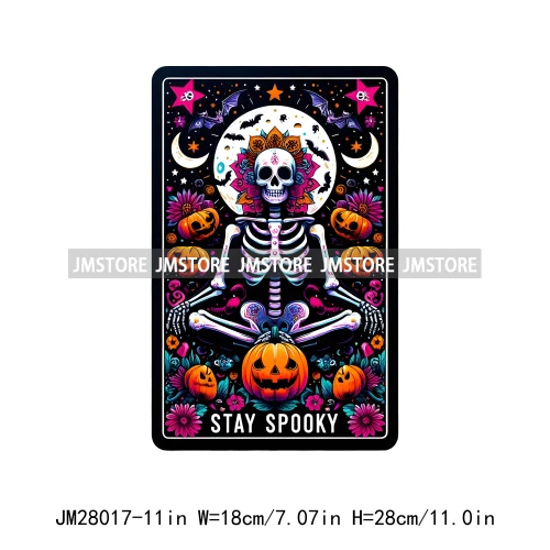 Custom Spooky Season Ghost Cycopath Skull Halloween Tarot Card DTF Iron On Heat Press Transfer Stickers Printing For Hoodies