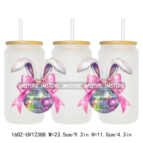 Glitter Coquette Peeps Easter Bunny Rabbit UV DTF Sticker For 16OZ Libbey Glass Cup Can Wrap Transfer Stickers Custom Labels