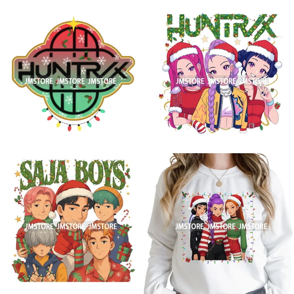 Kpop Christmas Santa Boys Girls Band Cartoon Demon Characters Iron on Washable DTF Transfers Stickers Ready to Press for Clothes