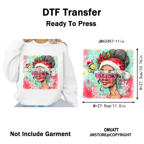 Glasses Cartoon Princess Animal Christmas Brushstroke Festive Vibes Iron on DTF Transfers Stickers Ready to Press for Hoodies