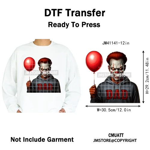 Halloween Spooky Afro Dad Scary Movie Smoking Character Costume Design Iron on DTF Transfer Stickers Ready to Press for Clothing