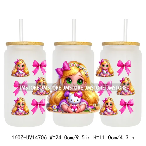 Magical Princess Bow Cartoon Girl 16OZ UV DTF Cup Wraps Ready To Apply Waterproof Transfer Stickers For Libbey Glass Can Tumbler