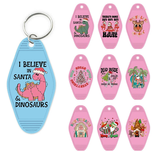 I Believe In Santa And Dinosaurs High Quality WaterProof Christmas UV DTF Sticker For Motel Hotel Keychian