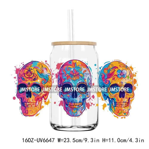 Boho Western Country Cowboy Skull Vibes UV DTF Sticker For 16OZ Libbey Glass Cup Can Wrap Transfer Sticker Custom Label DIY Logo