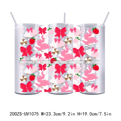 Girly Holiday Christmas Trees 20OZ Tumbler Wraps Ready To Ship UV DTF Transfer Stickers Waterproof Prints For Skinny Tumbler