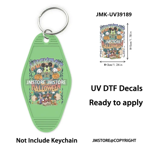 Spooky Halloween Cartoon Character Couple UV DTF Motel Keychain Wrap Ready To Apply Waterproof High Quality Hotel Keychain Decal