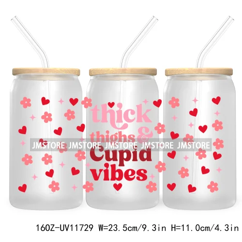 Funny Valentines Quotes 16OZ UV Cup Wrap DTF Transfer Stickers For Libbey Glass Can Cups Tumbler Self Love Valentine Hearts Kiss