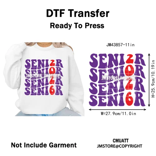 High School Senior 2026 Graduation Club Coquette Gifts Iron on Washable DTF Heat Transfers Stickers Ready to Press for Clothes