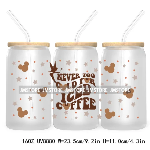 But First Coffee UV DTF Cup Wraps For 16OZ Libbey Glass Can Cups Tumbler Waterproof Labels Transfer Stickers Cartoon Mouse