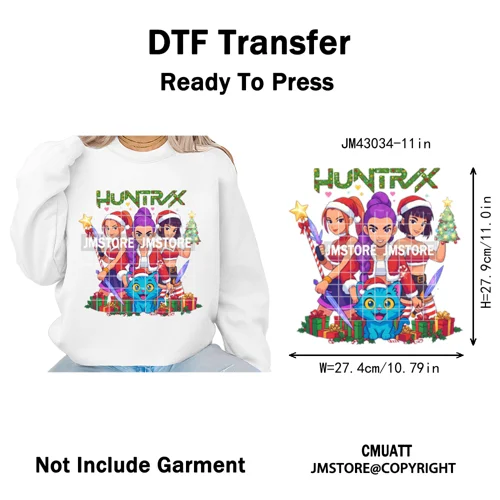 Kpop Hunters Merry Christmas Tiger Anime Lover Holiday Gift Iron on DTF Heat Transfers Stickers Ready to Press for Sweatshirts